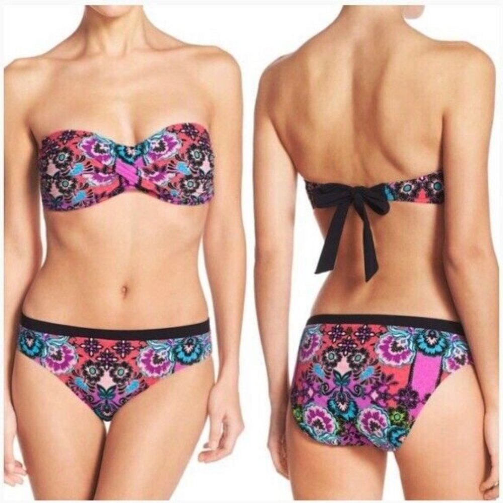 NWT Nanette Lepore Bali Batik Bandeau Top & Bikini Bottom Set S
